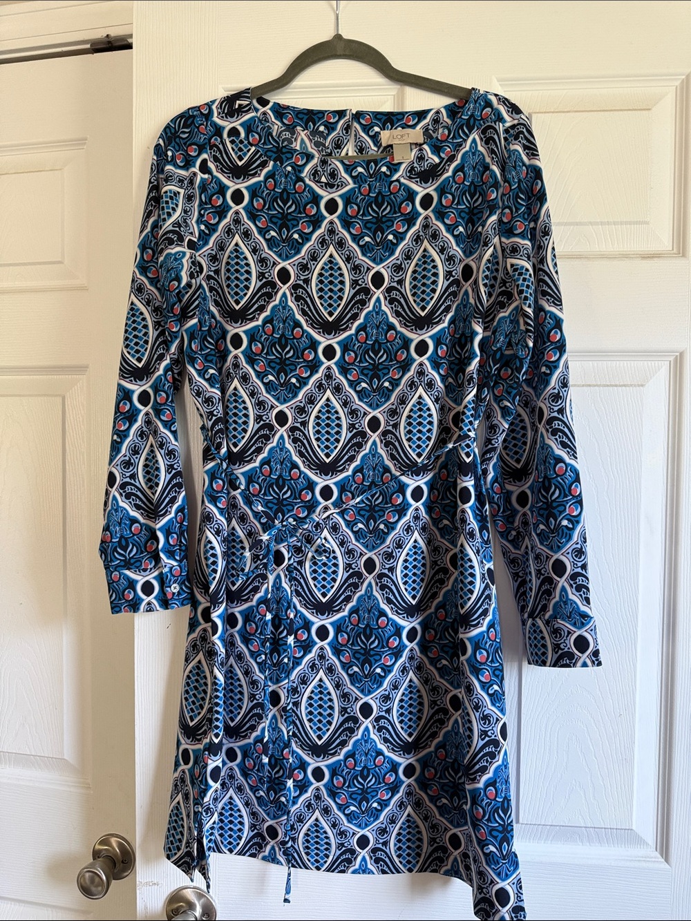 Loft Outlet, Light Blue & Pink Paisley-Pattern Long Sleeve Dress